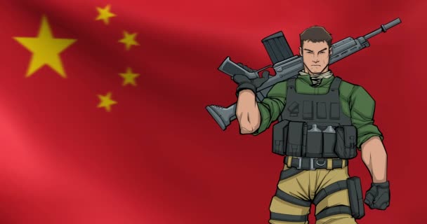 Kinesiska soldaten bakgrunden Animation — Stockvideo