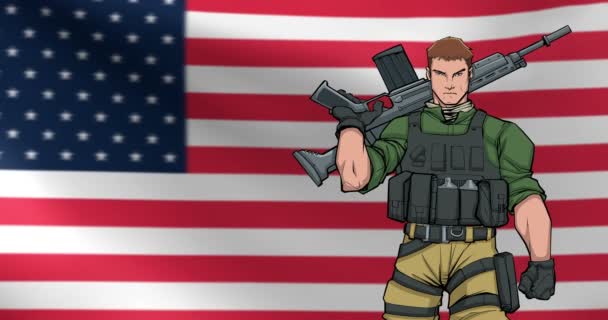 American Soldier Anime de fundo — Vídeo de Stock