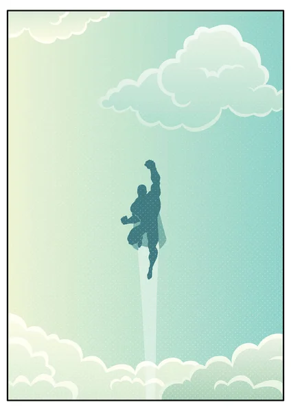 Superhéroe en Cloudscape — Vector de stock