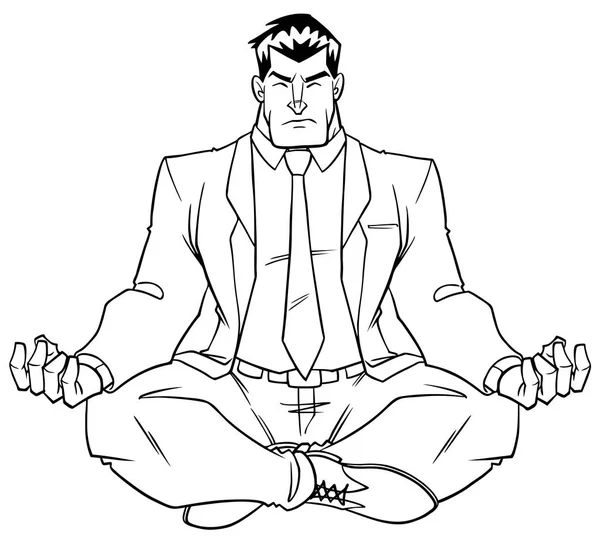 Hombre de negocios Meditating Line Art — Vector de stock