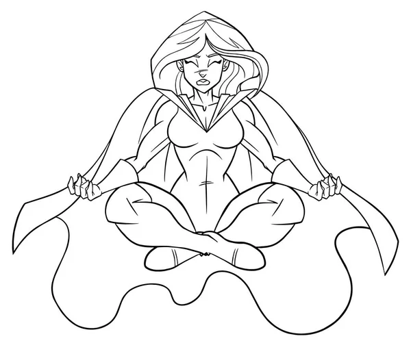 Superheroine meditaci čárová grafika — Stockový vektor