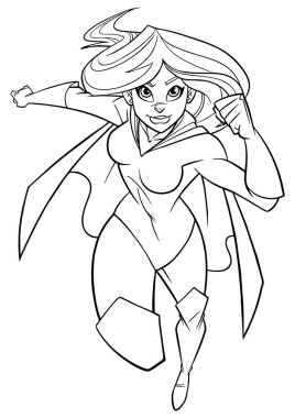 Ön görünüm çalışan superheroine sanat hattı