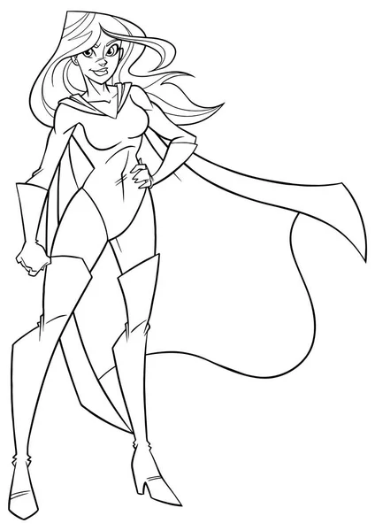 Superheroine Standing Tall Line Art — Stock Vector