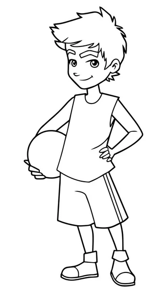 Chłopiec koszykówki na białe grafiki liniowej — Wektor stockowy
