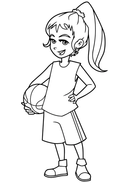 Baloncesto chica línea de arte — Vector de stock