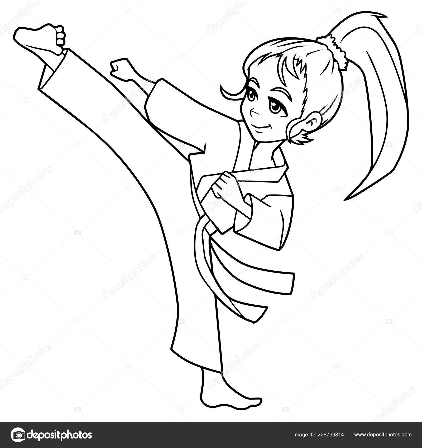 Arte em linha menina chute karatê Vetor de ©Malchev 228799814, image size:1600x1700