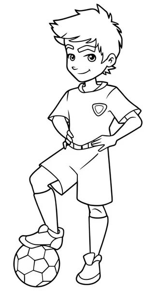 Fútbol Boy Standing Line Art — Vector de stock