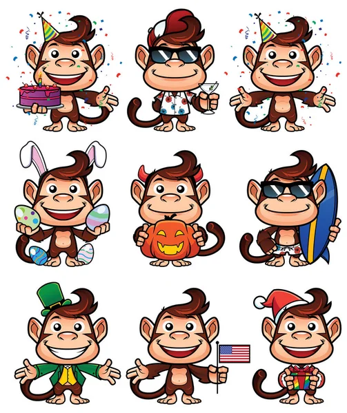 Monkey Holiday Set — Stock Vector