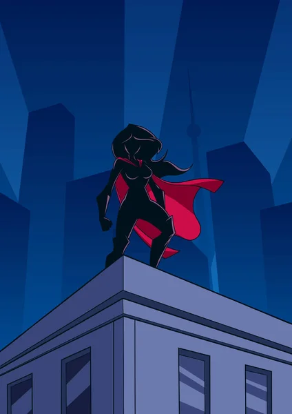 Superheroine Roof Watch Silhouette — Stock Vector