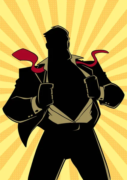 Illustration Silhouette Homme Affaires Révélant Véritable Identité Super Héros Puissant — Image vectorielle