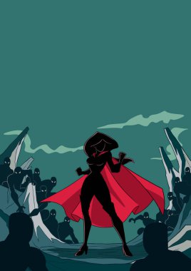 Savaş siluet için Superheroine hazır