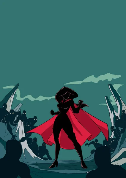 Superheroína lista para la silueta de batalla — Vector de stock