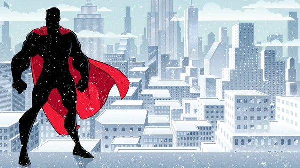 Superhjälte stående lång vinter siluett — Stock vektor