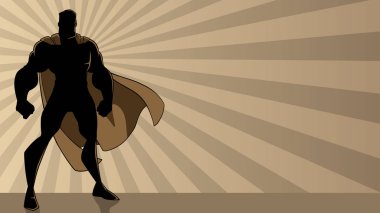 Superhero standing tall on abstract ray light background with copy space. clipart