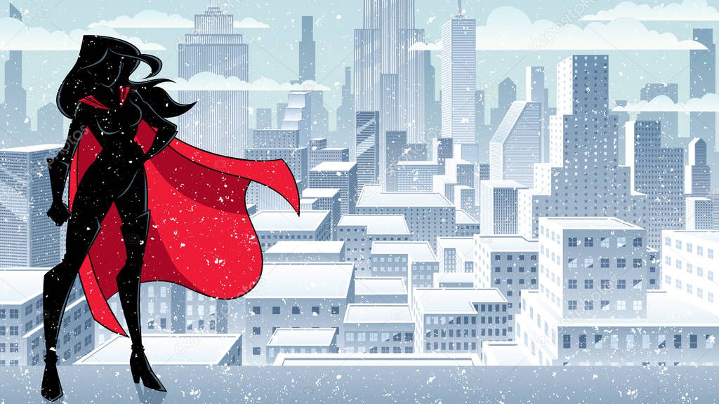 Superheroine Standing Tall Winter Silhouette