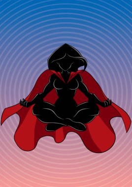 Superheroine meditasyon arka plan siluet