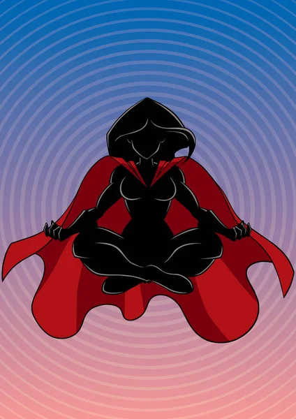 Superheldin mediteren achtergrond silhouet — Stockvector