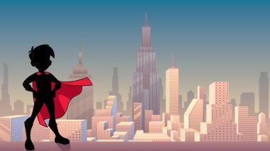 Süper çocuk şehir silueti