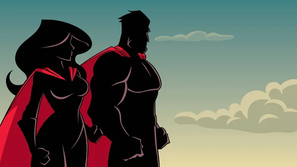 Superhero Couple Standing Together Silhouette — Stock Illustration Superhero Couple Standing Together Silhouette Stock Illustration