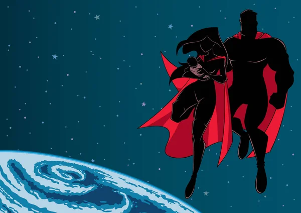 Super Mom Dad and Baby Space Silhouette — 图库矢量图片
