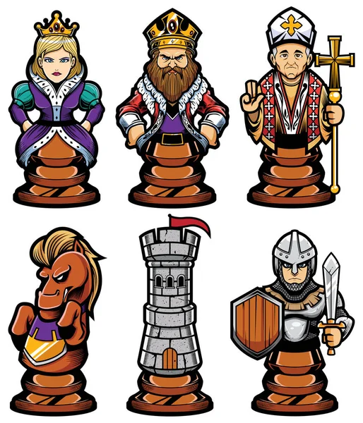 Chess Pieces Mascot Set — Stock Vector