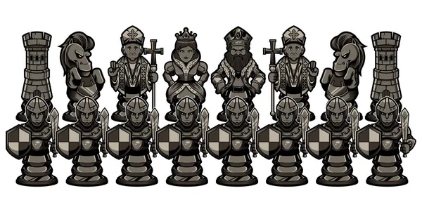 Шахматный мультфильм черным по белому — стоковый вектор