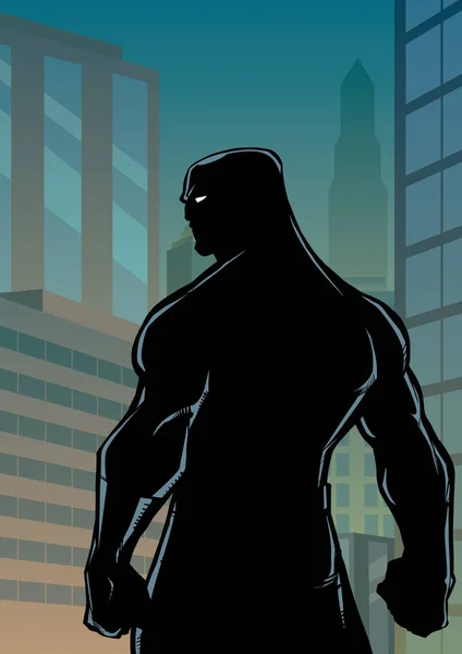 Superhero Kembali Tanpa Siluet Cape City - Stok Vektor