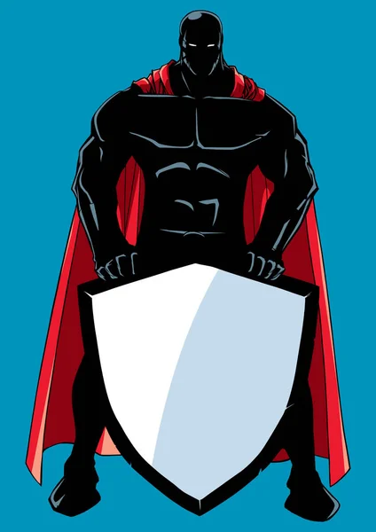 Superhrdina drží štít silueta — Stockový vektor