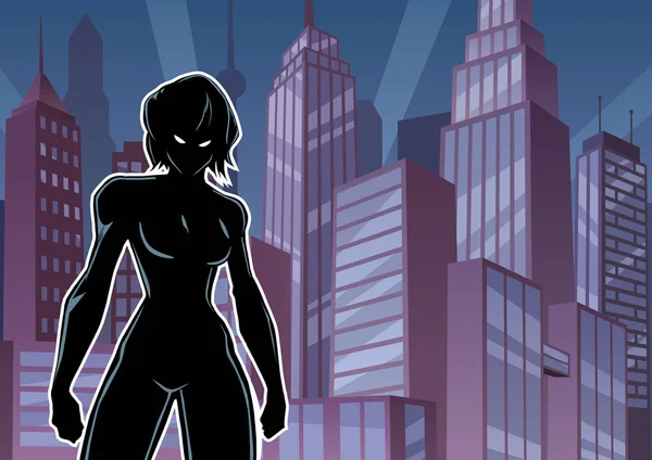 Silhouette de superhéroïne Battle Mode City — Image vectorielle