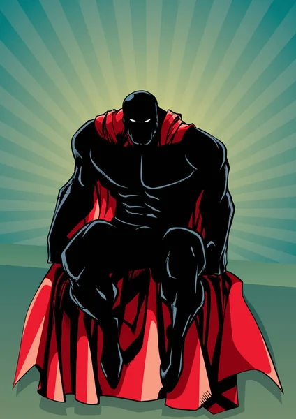 Superheld sitzt Strahllicht Silhouette — Stockvektor