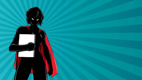 Superheroína Segurando Livro Ray Light Silhouette —  Vetores de Stock