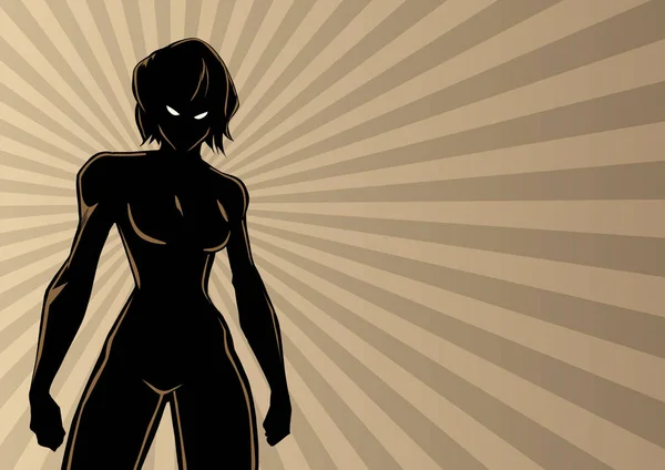 Modo de batalla de superheroína Ray Light Silhouette — Vector de stock