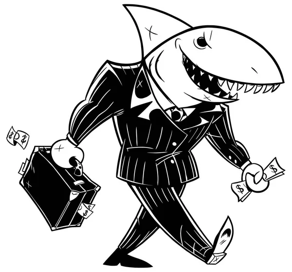 Biznes Shark Dark Suit line art — Wektor stockowy