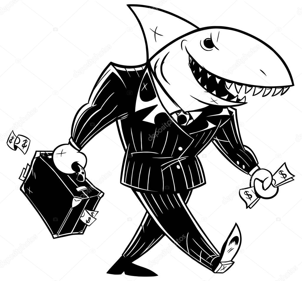 Business Shark Dark Suit Line Art
