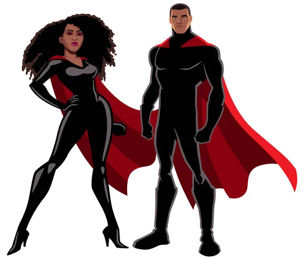 Super-herói casal preto no branco — Vetor de Stock