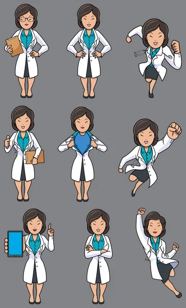 Doctor asiático hembra conjunto — Archivo Imágenes Vectoriales