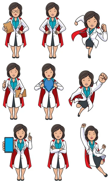 Super Doc asiático conjunto femenino — Archivo Imágenes Vectoriales