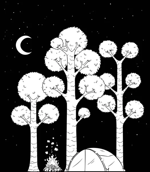 Camp forestier noir et blanc — Image vectorielle