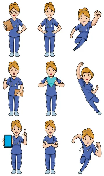 Nurse Caucasian Female Set — Stock Vector