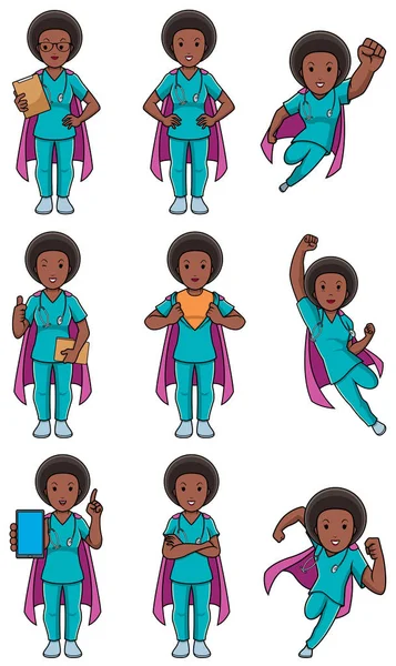 Super pielęgniarka afrykański zestaw kobiet — Wektor stockowy