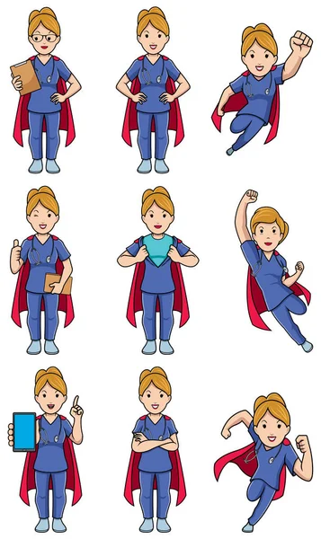 Super Nurse Caucasian Female Set — Stock Vector