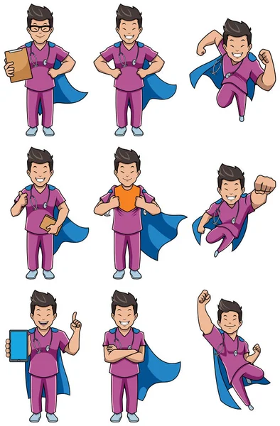 Super Nurse Asian Male Set — Stock Vector