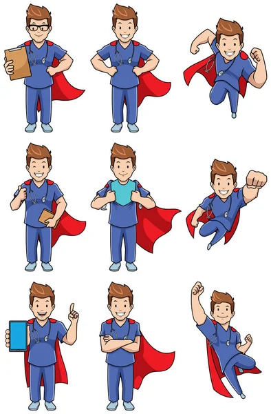 Super Nurse Caucasian Male Set — Stock Vector