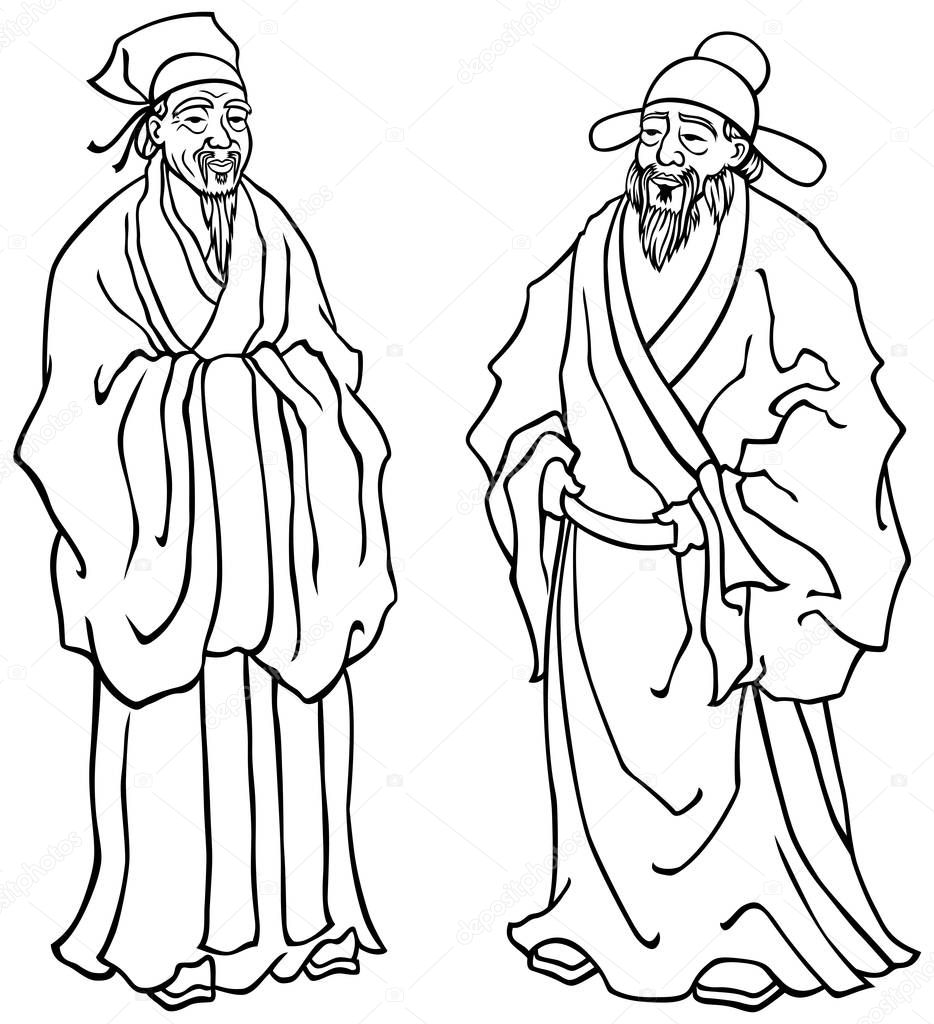 Chinese Elders Line Art