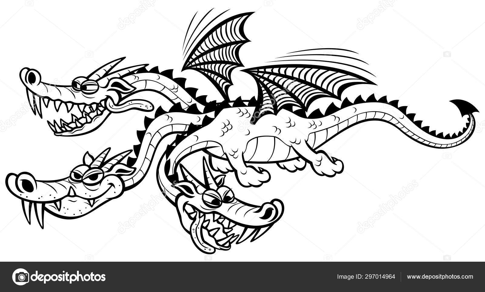 Мультфильм Дракон Линия Искусства Векторное Изображение ©Malchev.