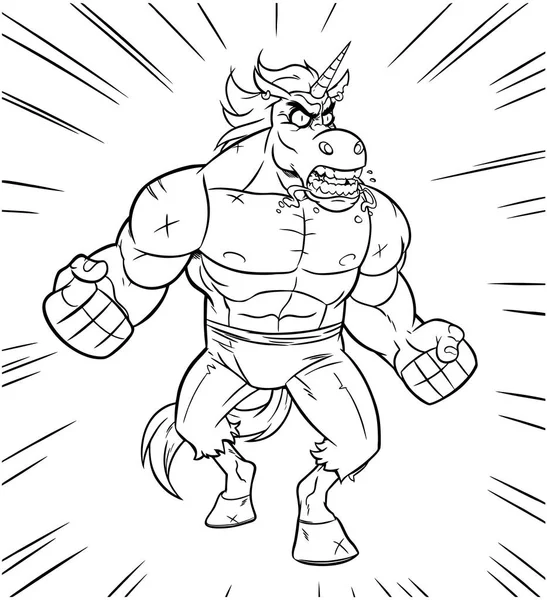 Unicorn Rage lijn kunst — Stockvector
