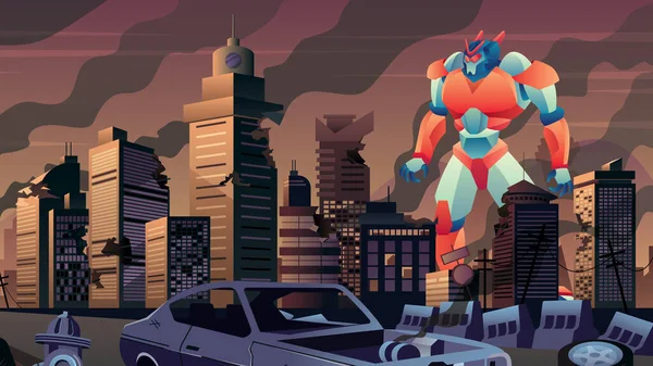 Robot gigante in città — Vettoriale Stock