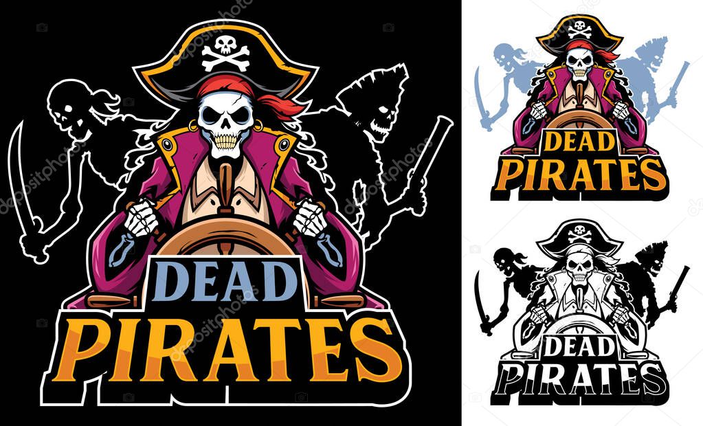 Cartoon mascot or logo with dead pirates.