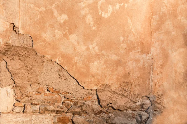 Beschadigde Muur Met Bakstenen Deel Weergegeven Close Achtergrond Textuur — Stockfoto