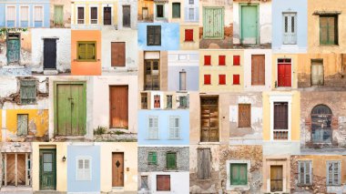 Eski retro kapı ve pencereleri renkli çeşitli ile kolaj.